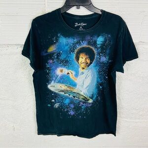 Bob Ross galaxy painting cotton Black Graphic unisex T-Shirt size medium